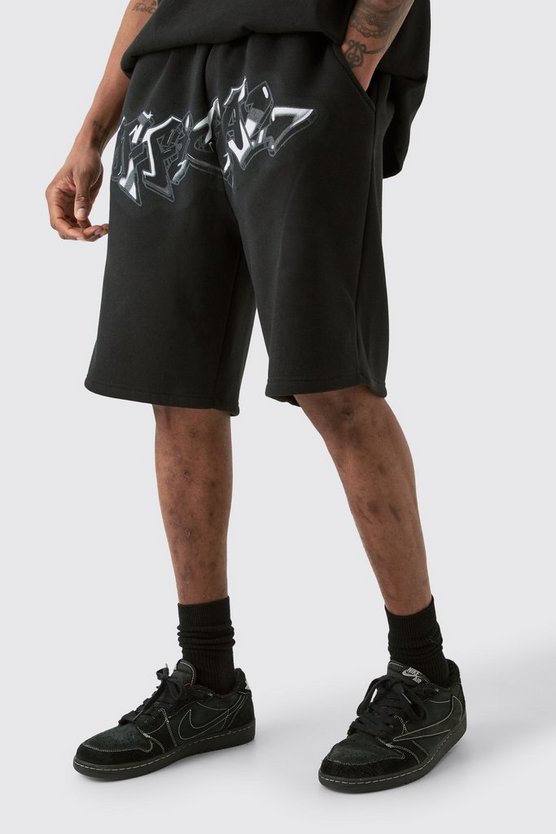 Tall lockere Shorts mit Graffiti-Print