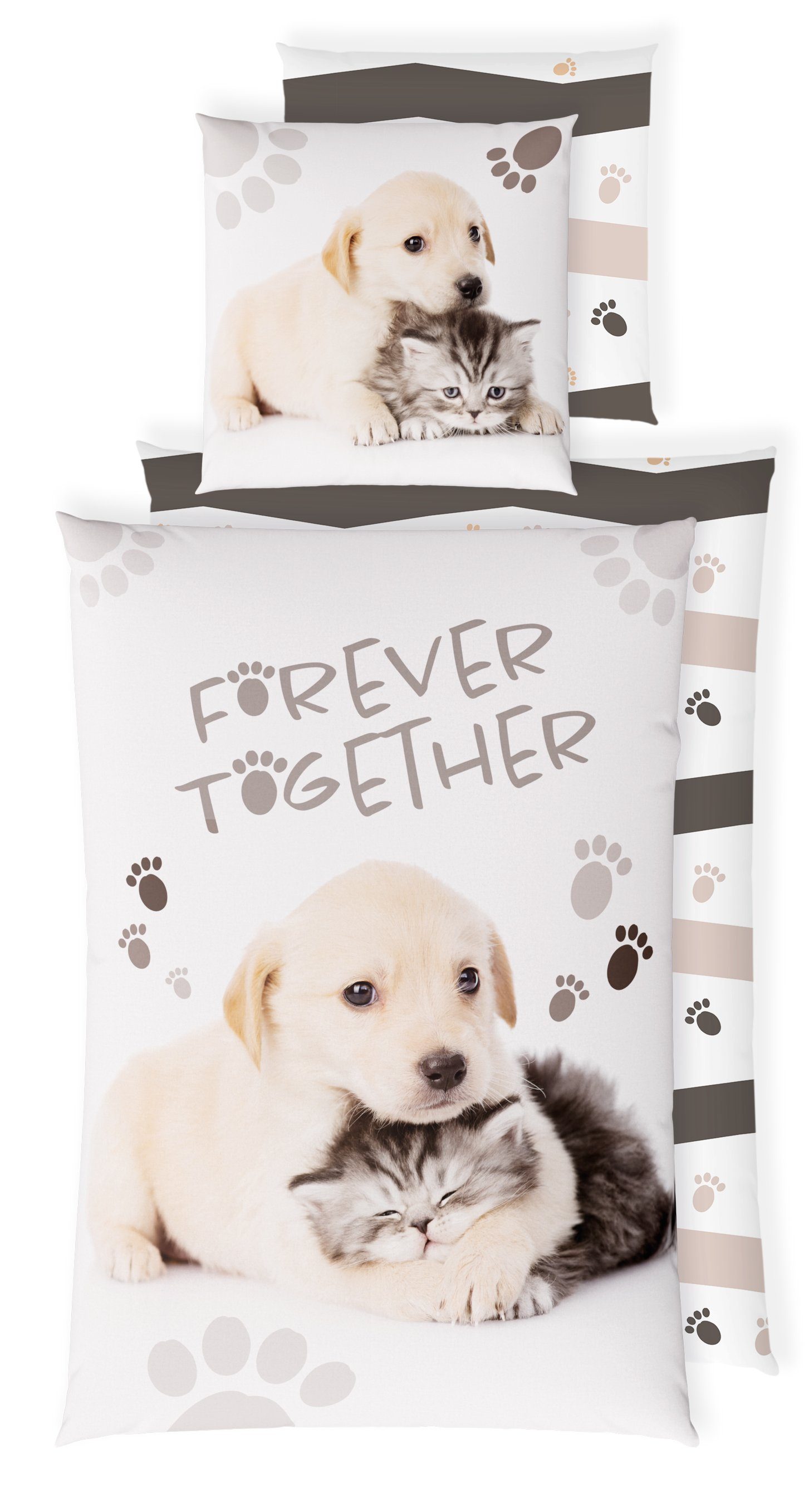 Kinderbettwäsche Leuchtende Bettwäsche 135x200 Kinder Bettwäsche Tiere + 10 SPIELE, Carpe Sonno, Baumwolle, 2 teilig, GLOW IN THE DARK Tier Bettwäsche Hund Katze