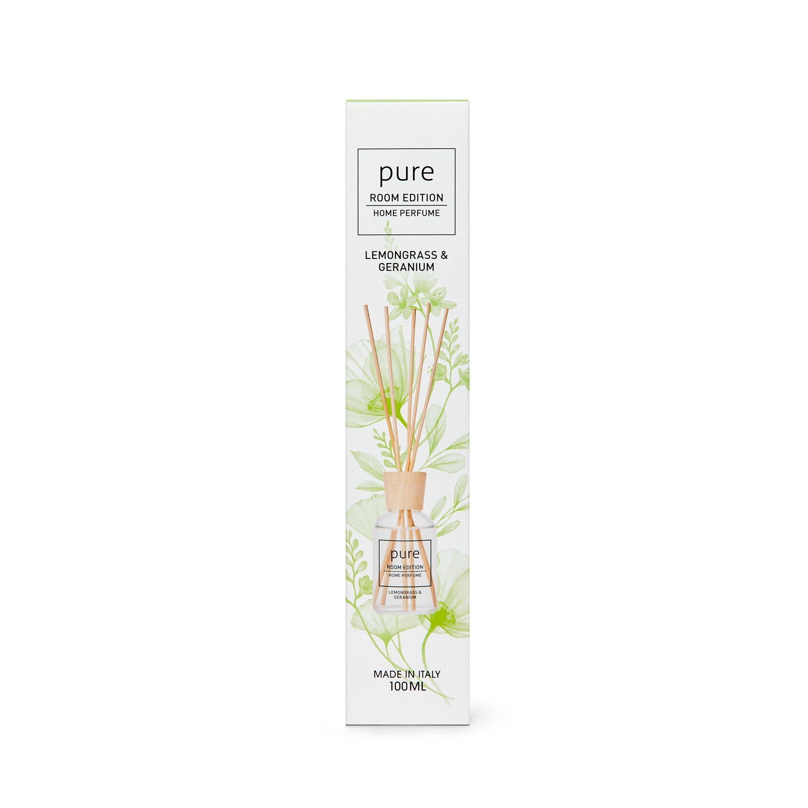 PURE ROOM EDITION Raumduft 100 ml (1 x 100 ml Zitronengras & Geranie Raumduft + 5 Duftstäbchen)