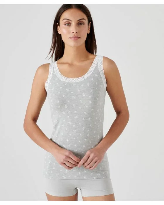 Débardeur Essential en coton extensible, orné de dentelle