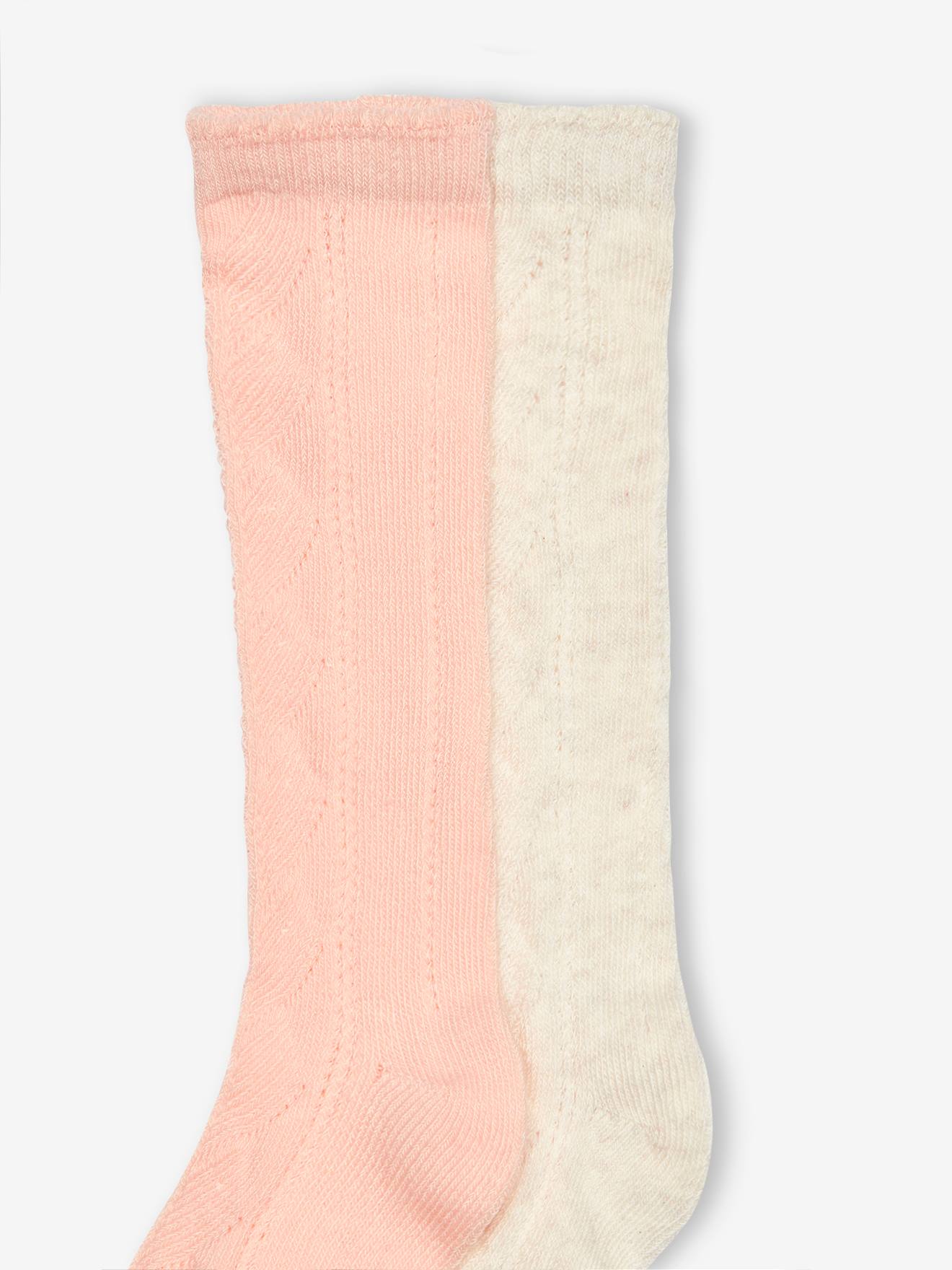 Lot de 2 paires de chaussettes hautes ajourées fille lot rose poudré