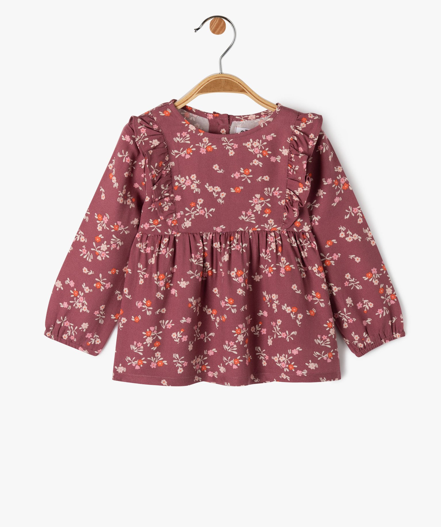 Blouse bébé fille imprimée avec volants sur le haut du buste rose | GEMO