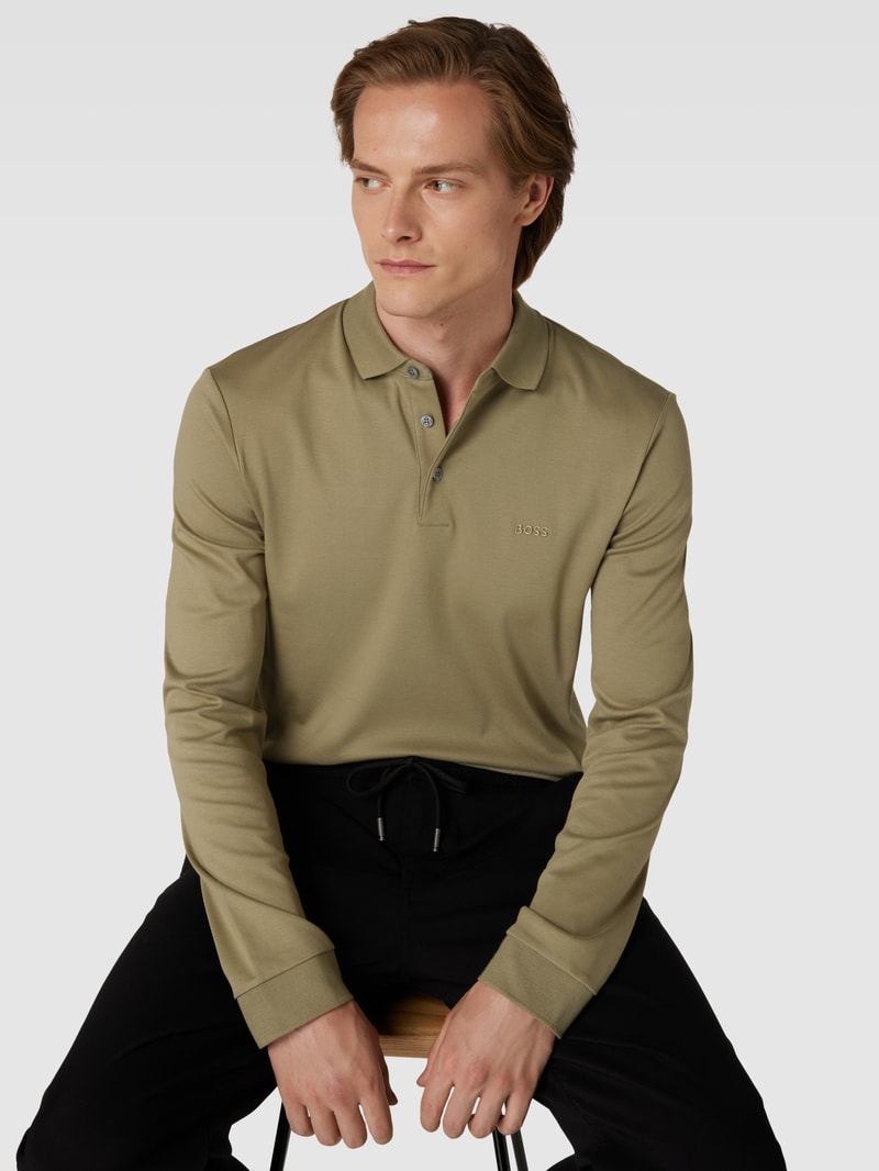 Poloshirt mit Label-Detail Modell 'PADO' in schilf