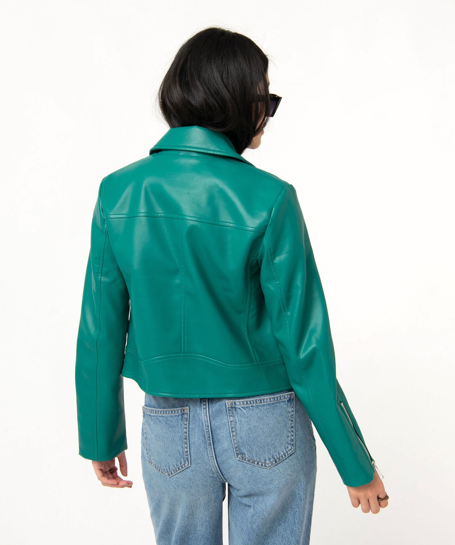 Blouson biker en synthétique imitation cuir femme vert | GEMO