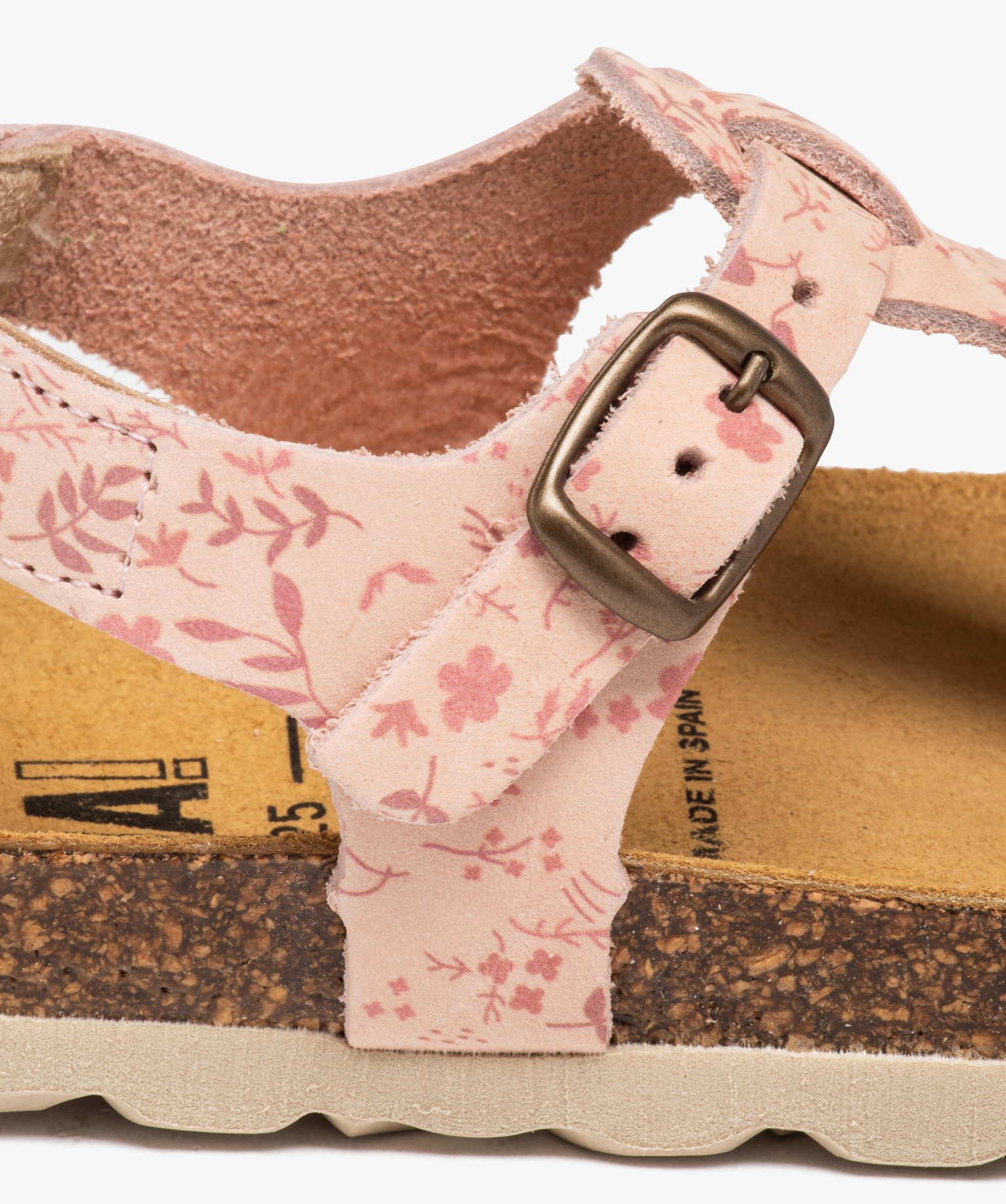 Sandales fille dessus en cuir velours à motifs fleuris et bride à boucle - NA!