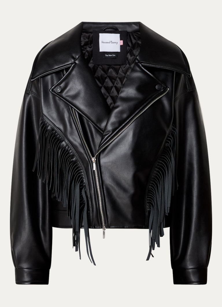 Jaqueta de couro sintético estilo motociclista com franjas da House of Sunny Athena