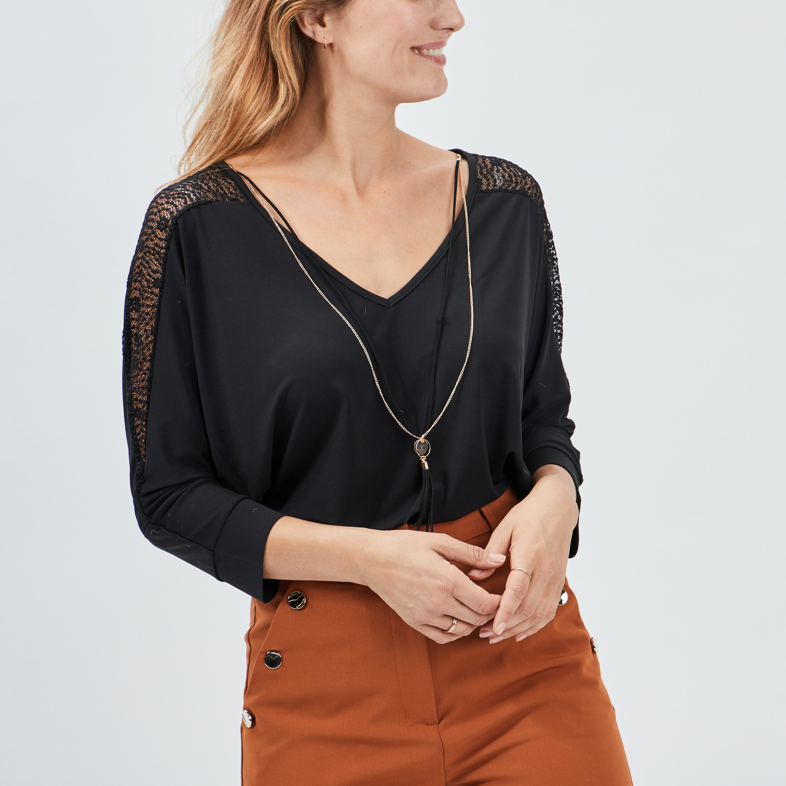 T-shirt manches 3 4 noir femme | La Halle