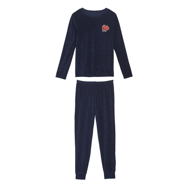 Damen Frottee Pyjama, navy