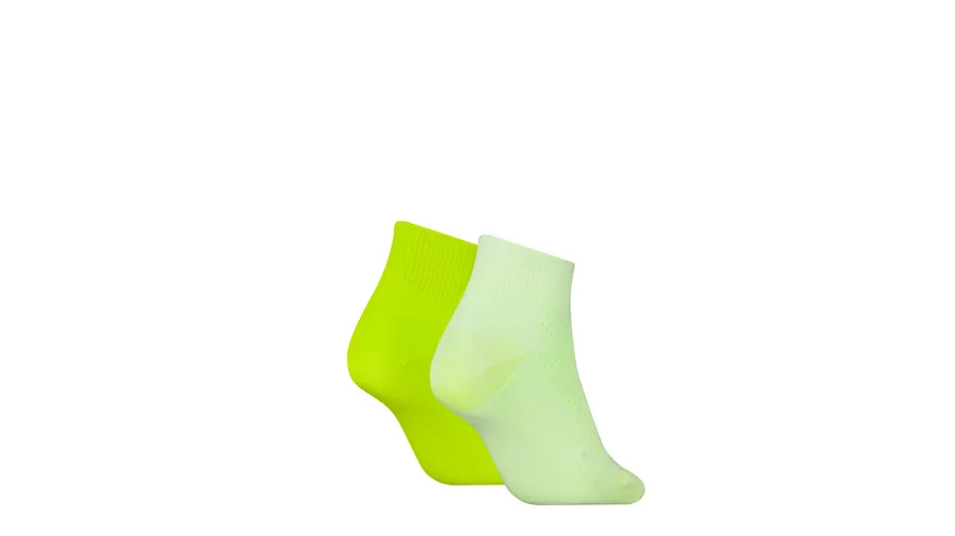 PUMA Damen Kurzsocken Quarter 2er Pack white / lime combo