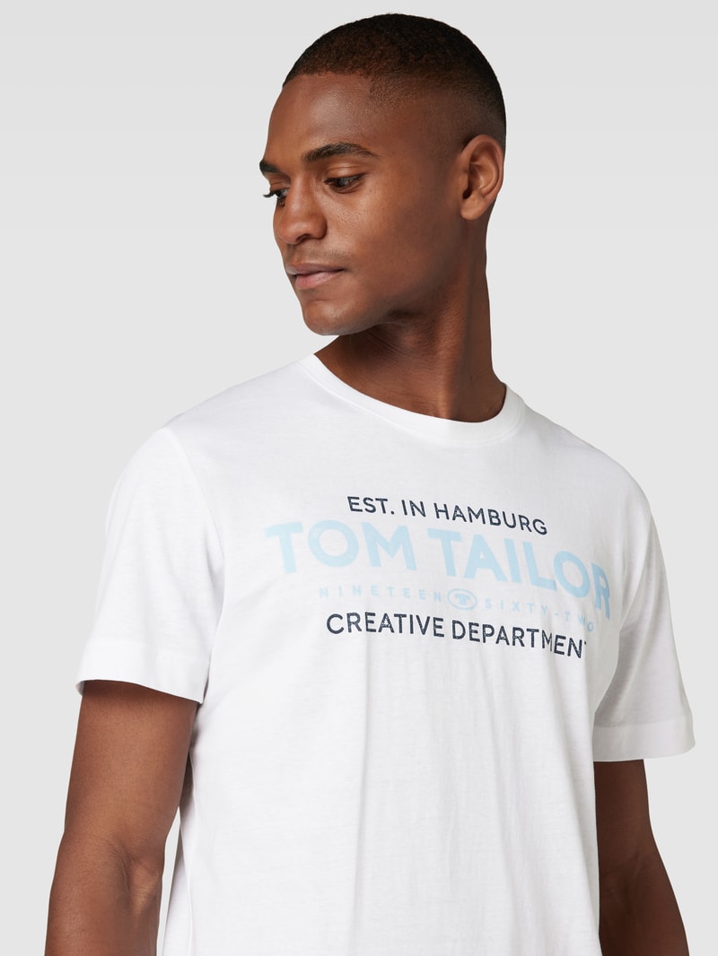 T-Shirt mit Label-Print in weiß