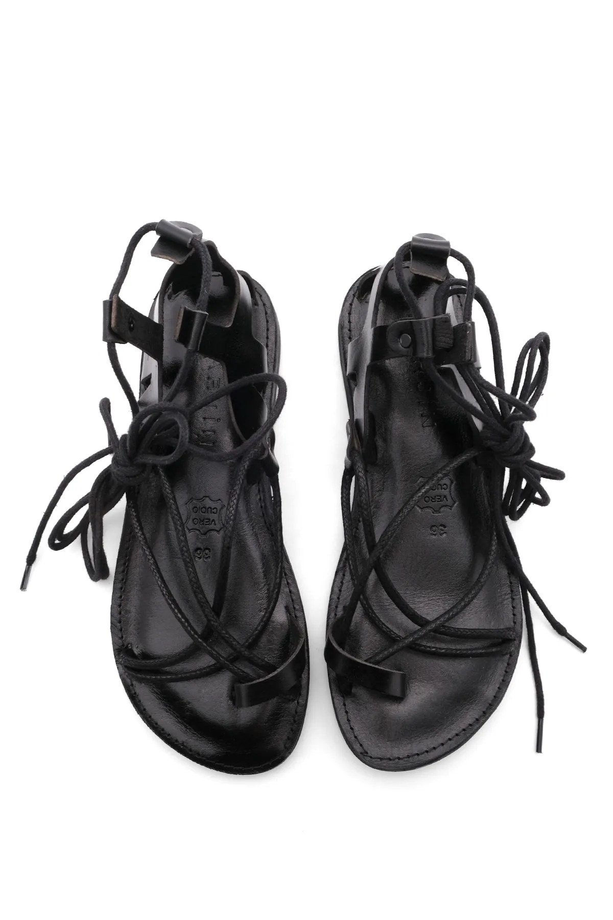 Marjin  Damen Flip-Flops mit Knöchelriemen aus Leder und Eva-Sohle, Alltagssandalen Tinet schwarz