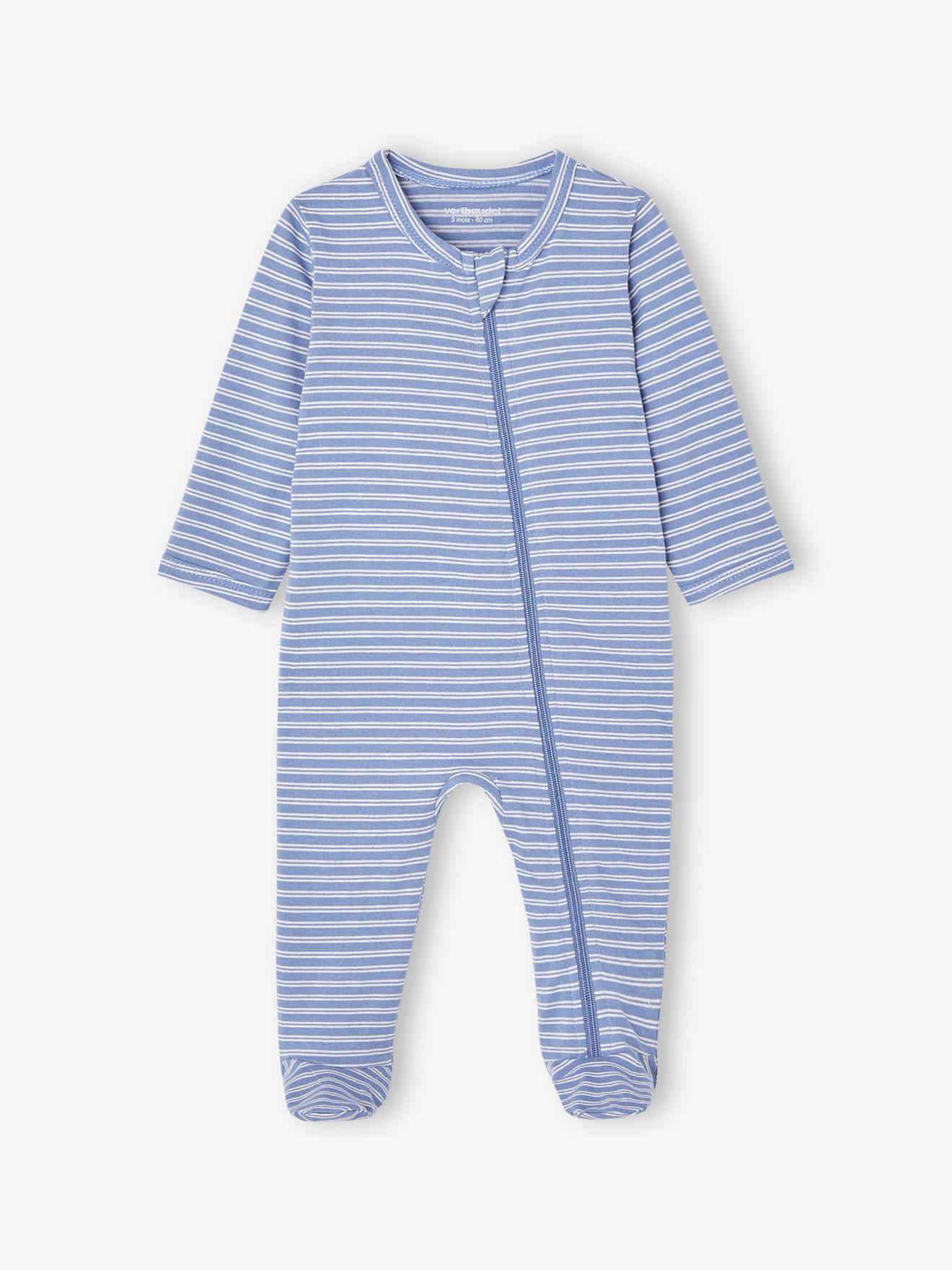 Vertbaudet 3er-Pack Baby Strampler mit Reißverschluss BASICS - blau chambray