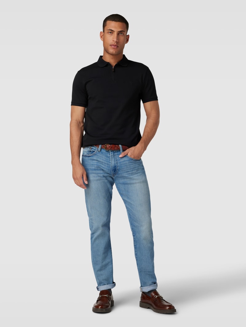 Poloshirt mit kurzem Reißverschluss in schwarz