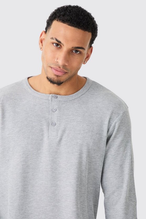 Langärmliges Loungewear-Oberteil & Shorts in Waffeloptik
