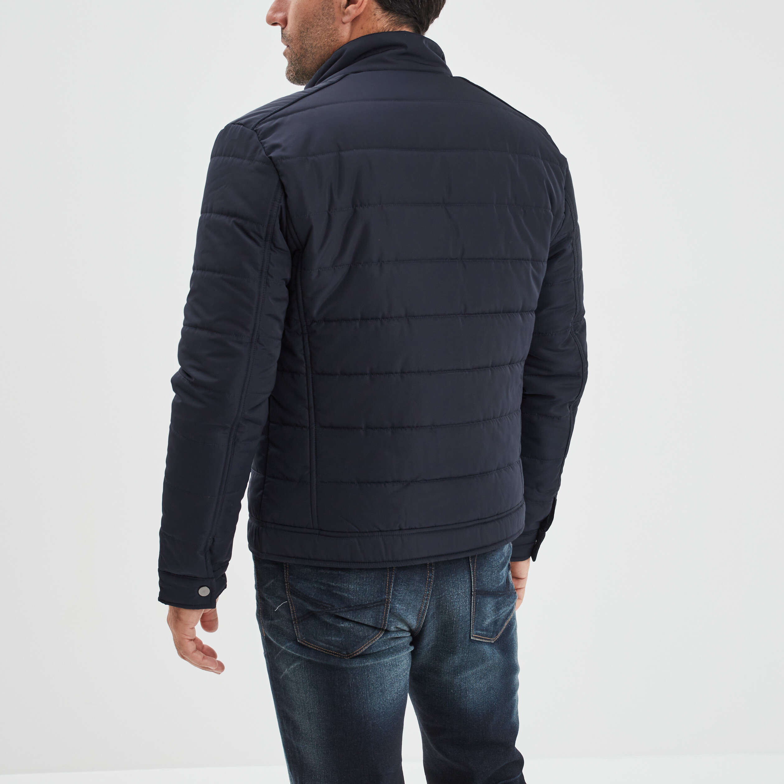 Blouson court zippé col montant bleu marine homme | La Halle
