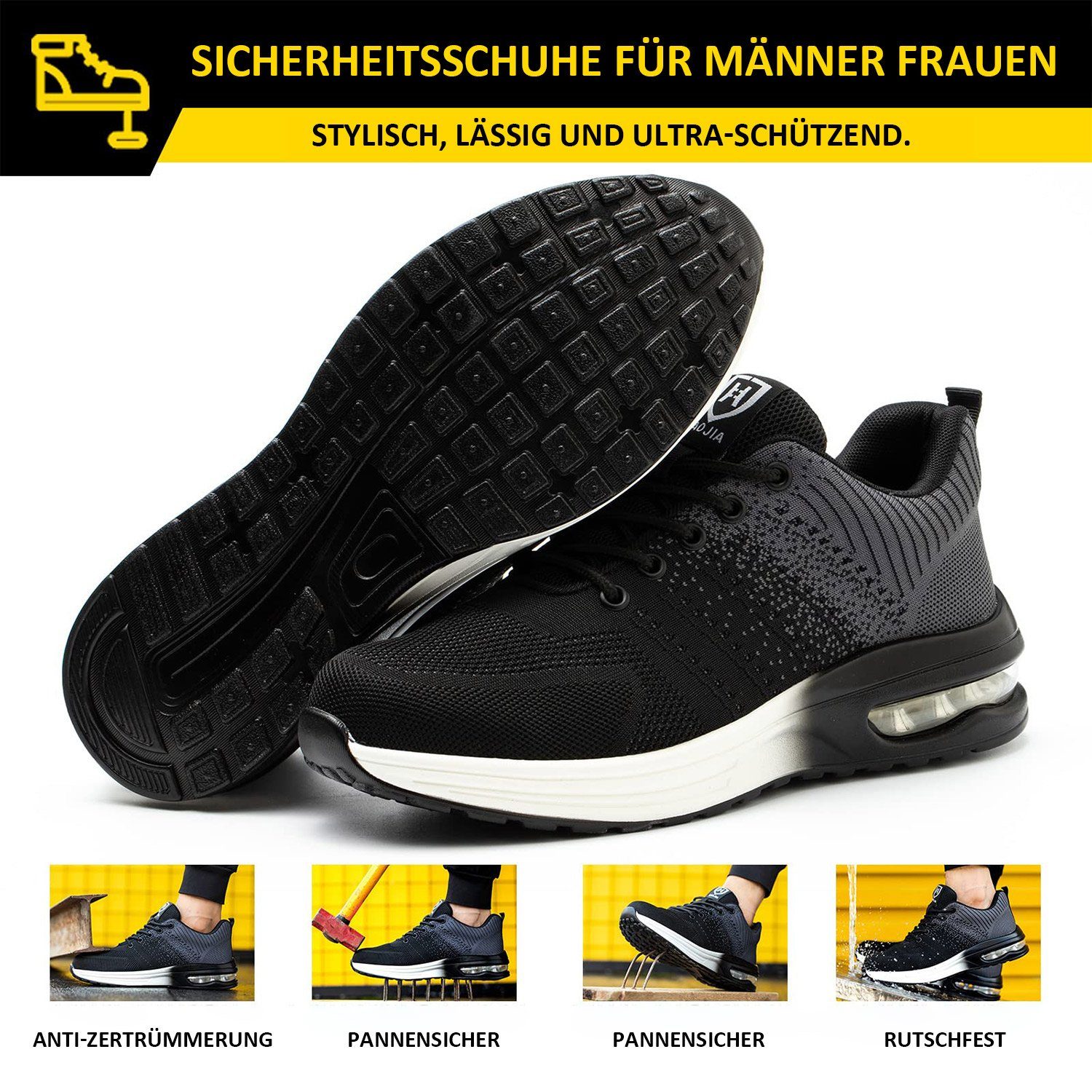 MAGICSHE Arbeitsschuhe für Männer und Frauen Sicherheitsschuh Leichte Sport Arbeit Training Schuhe Stahl Zehen Größen 37-46