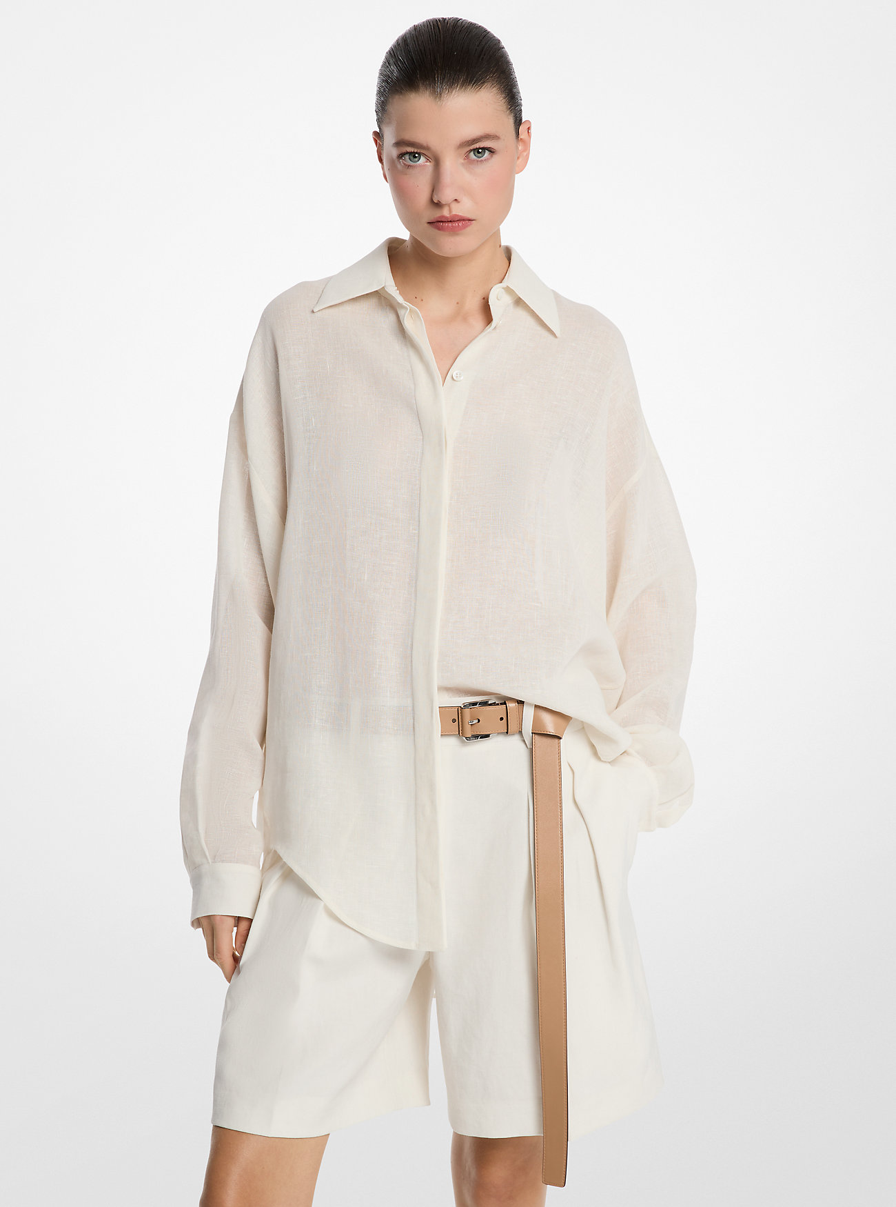 Linen Crepe Gauze Boyfriend Shirt - ECRU
