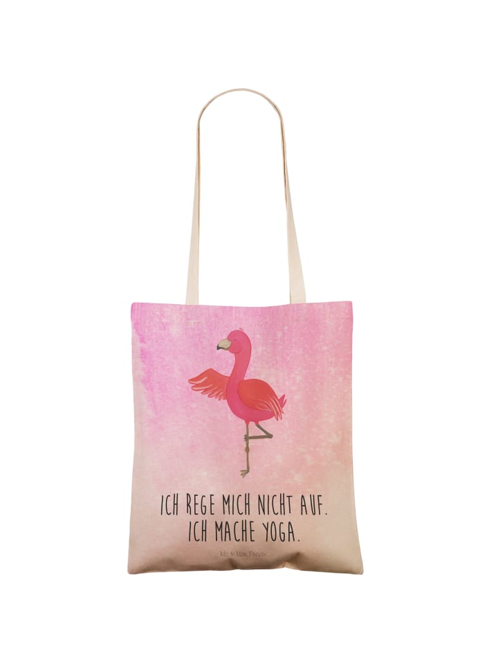Mr. & Mrs. Panda Einkaufstasche Flamingo Yoga mit Spruch in Aquarell Pink günstig kaufen onesize