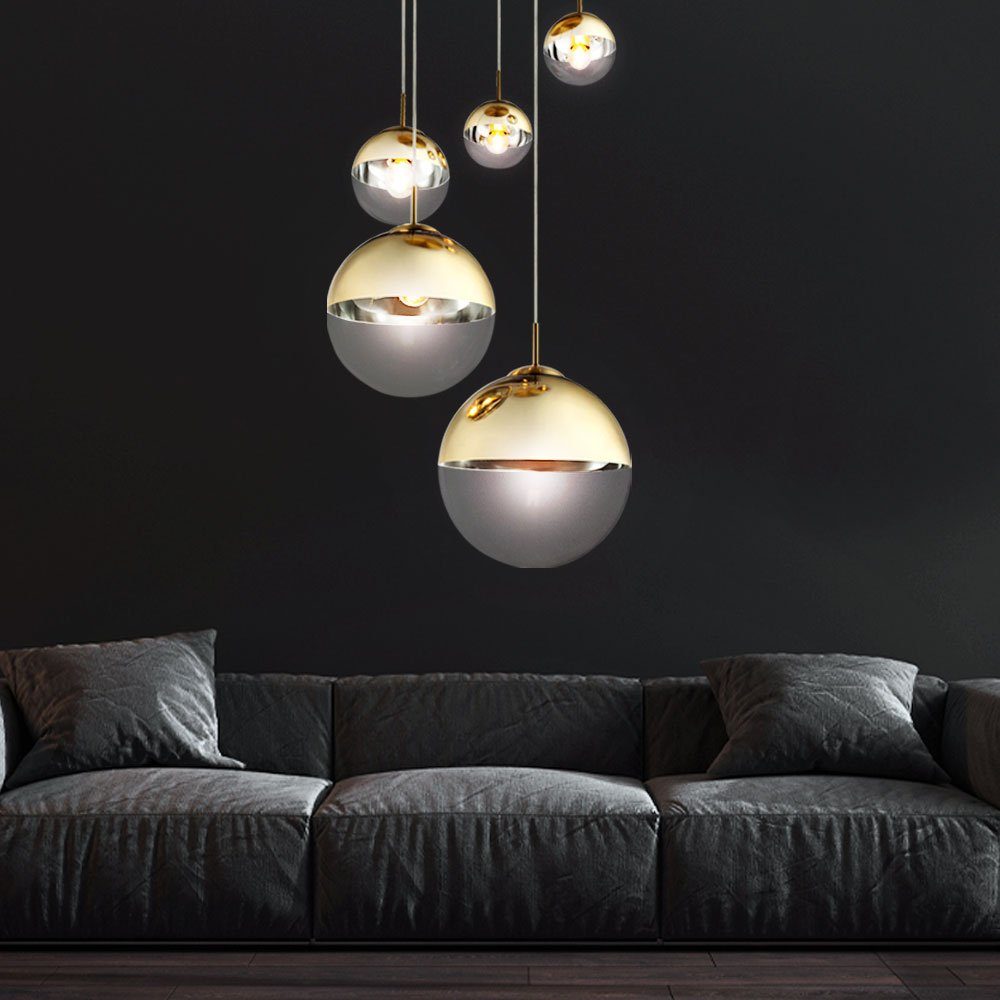 etc-shop Kugelleuchte, Leuchtmittel nicht inklusive, Pendelleuchte Esszimmer Hängelampe gold 5 flammig