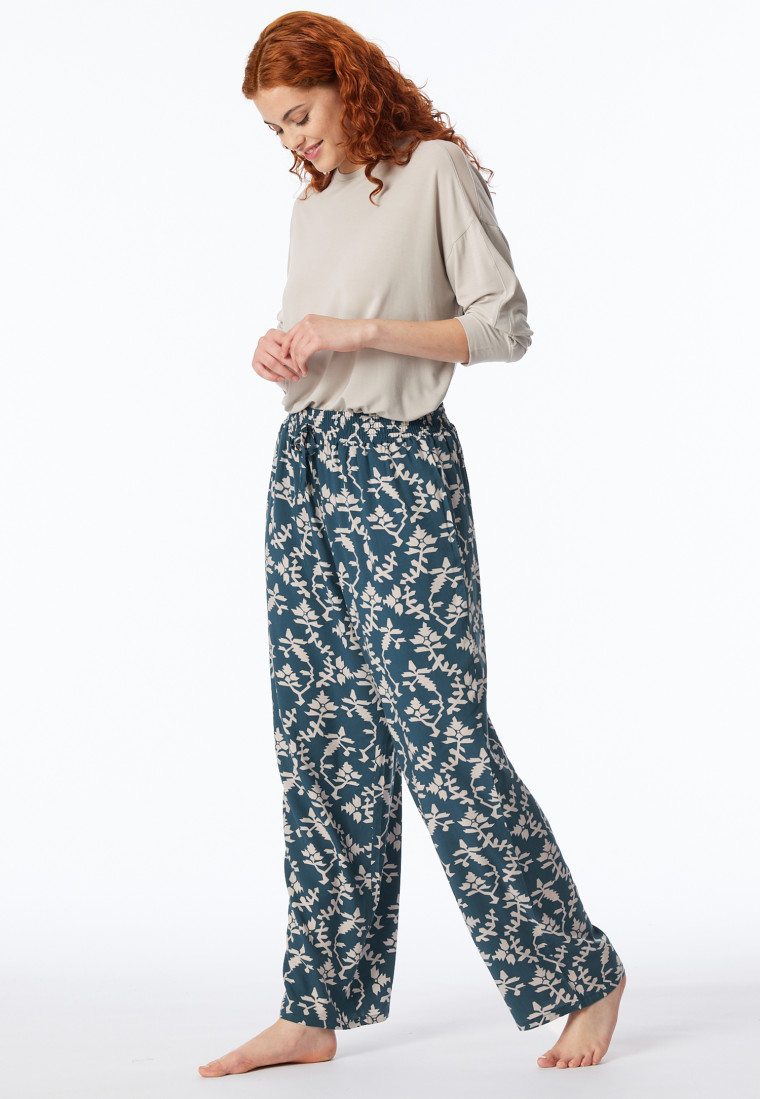 Loungehose lang Viskose Blumenprint jeansblau - Mix+Relax