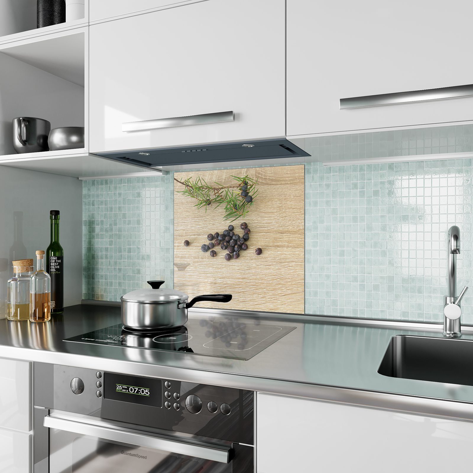 Primedeco Küchenrückwand Küchenrückwand Spritzschutz Glas mit Motiv Getrocknete Wachholder