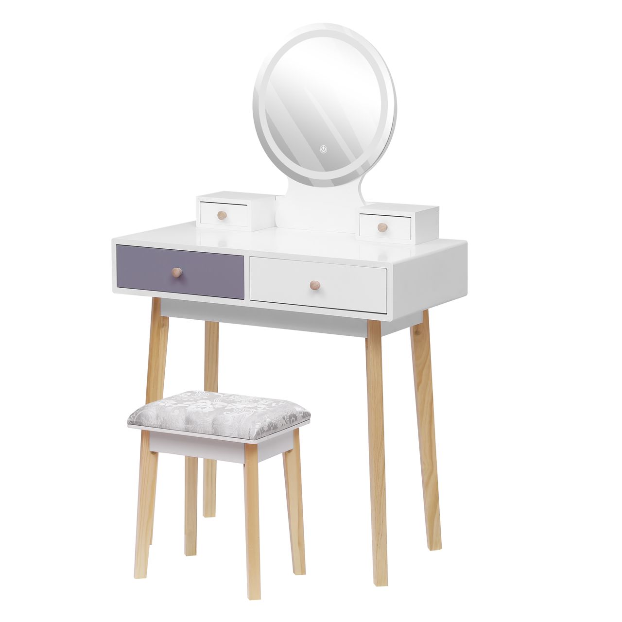 Happy Home Happy Home Schminktisch mit LED Spiegel, 4 Schubladen und Hocker HDT02-WEI weiß