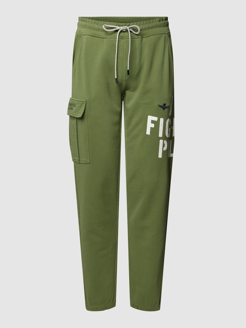 Sweatpants mit Label-Print in olivgrün