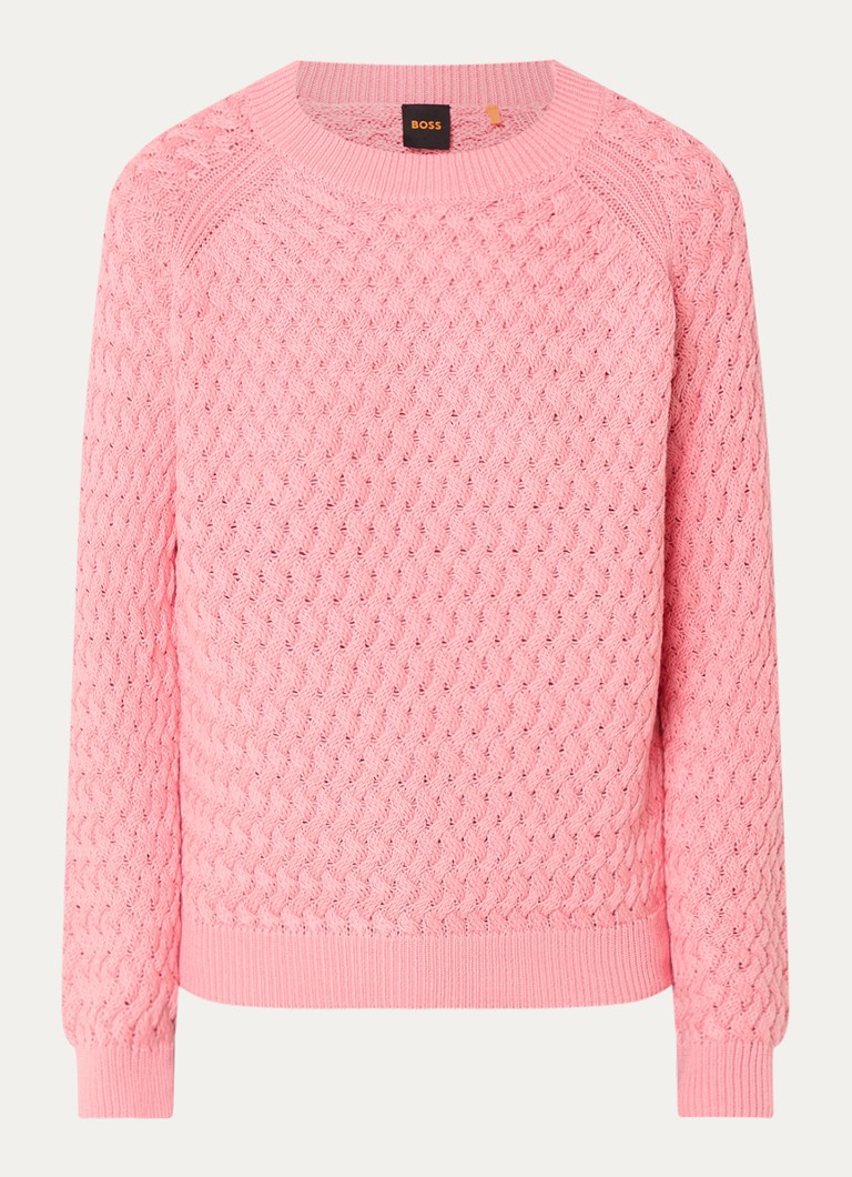 Pulover HUGO BOSS cu guler rotund, tricotat gros și fin