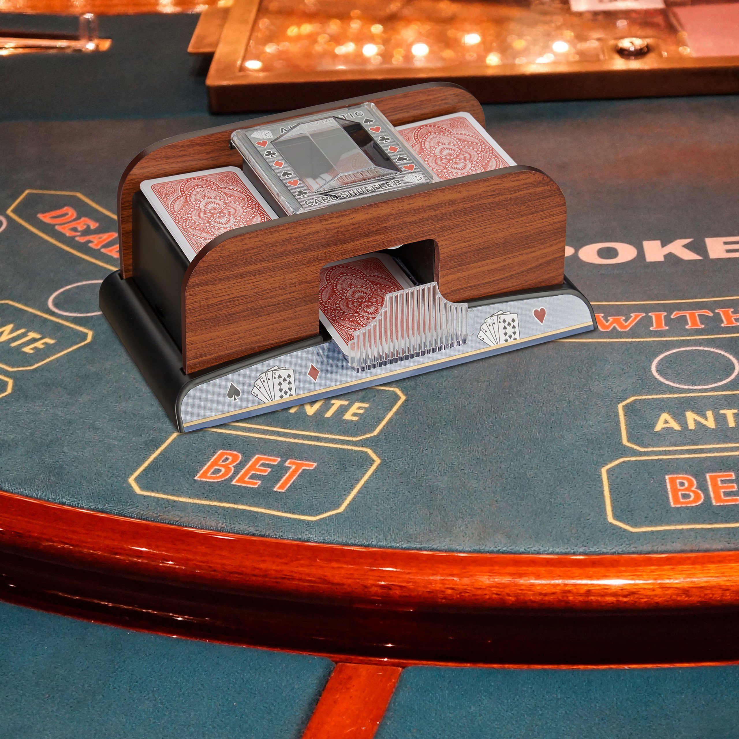 relaxdays Spiel, Kartenmischer 2 Decks Holzoptik