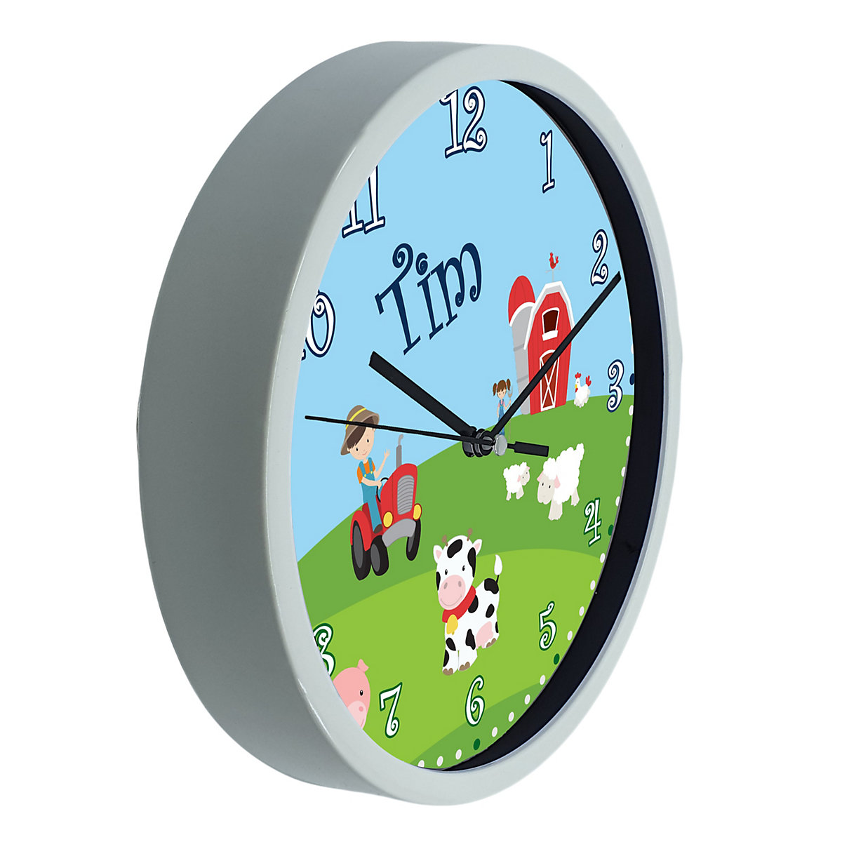 Kinder Wanduhr personalisiert mit Name Bauernhof
