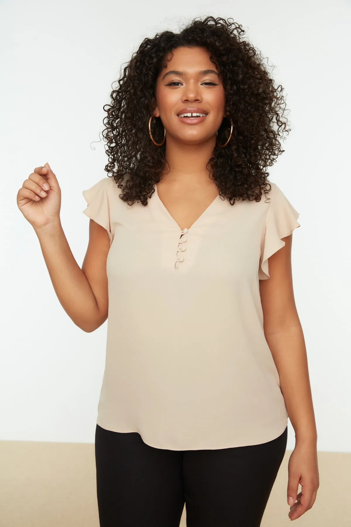 Trendyol Curve  Bluse mit gewebten Knöpfen in Steinoptik TBBSS22BZ0714