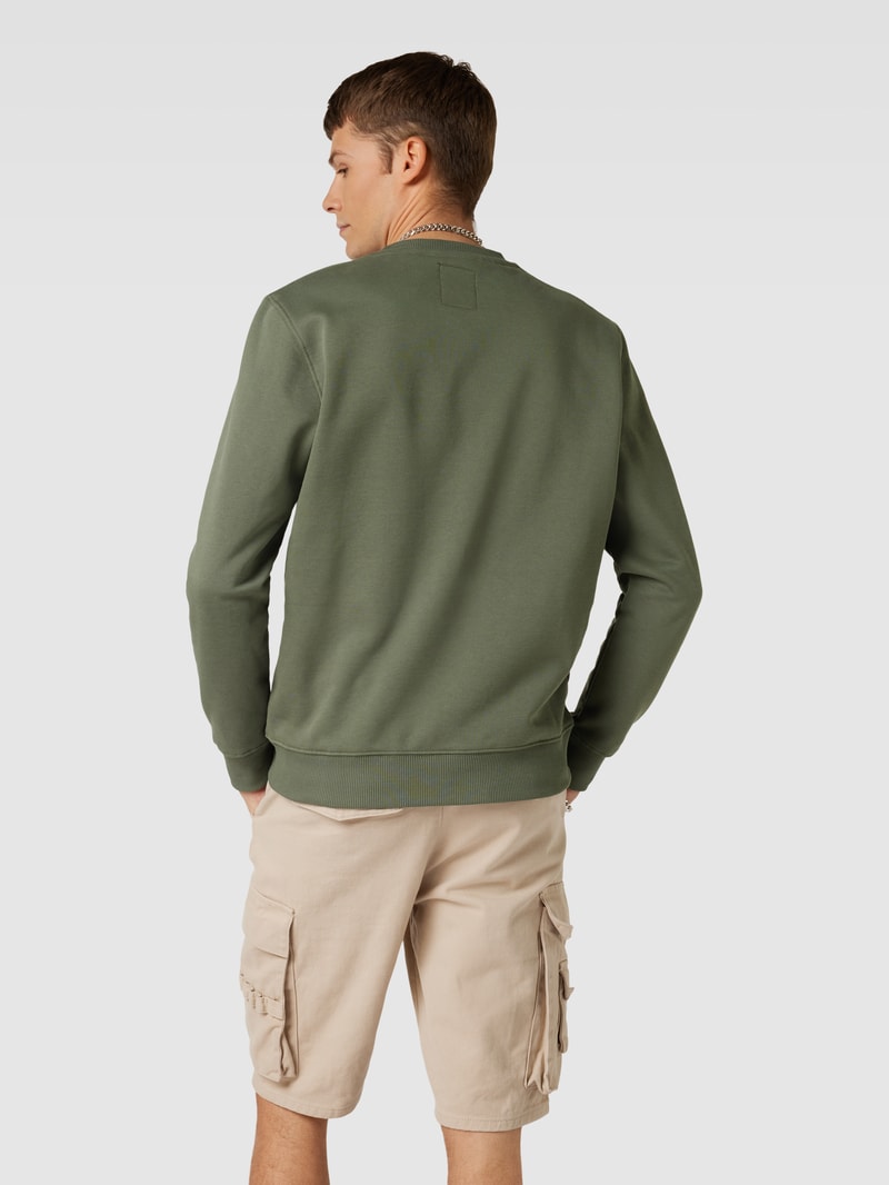 Sweatshirt mit Label-Print Modell 'BASIC' in olivgrün