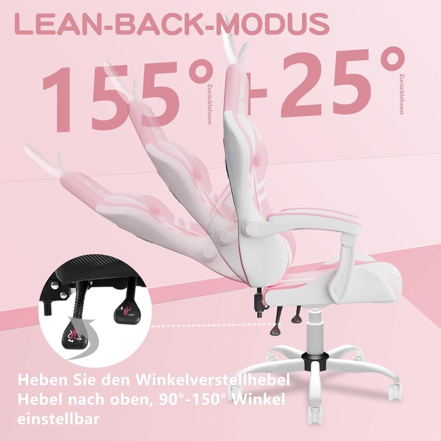 JUNG Gaming-Stuhl JOYFLY Gaming Stuhl Bürostuhl Ergonomisch, Lendenkissen verstellbar (210kg Belastbar, Zockerstuhl, Zocker, Sessel Gaming, 1 St), Pc Sessel, Computerstuhl, Computer Stuhl, Zockersessel