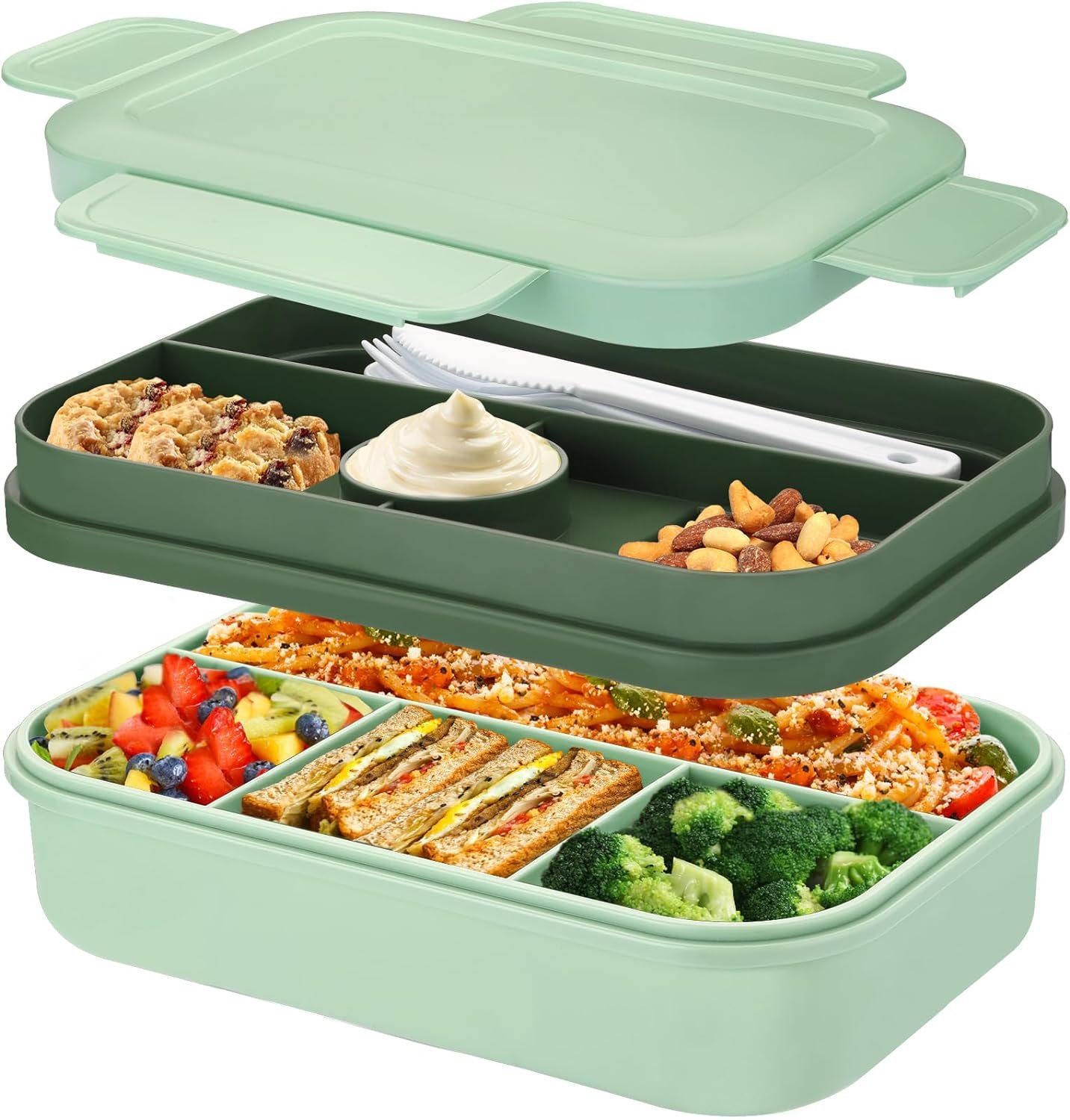 megadot Lunchbox Lunchbox für Erwachsene,2000ml Brotdose mit Fächern, Auslaufsicher Essensbox mit Besteck, Vesperbox, Brotzeitbox Brotbox