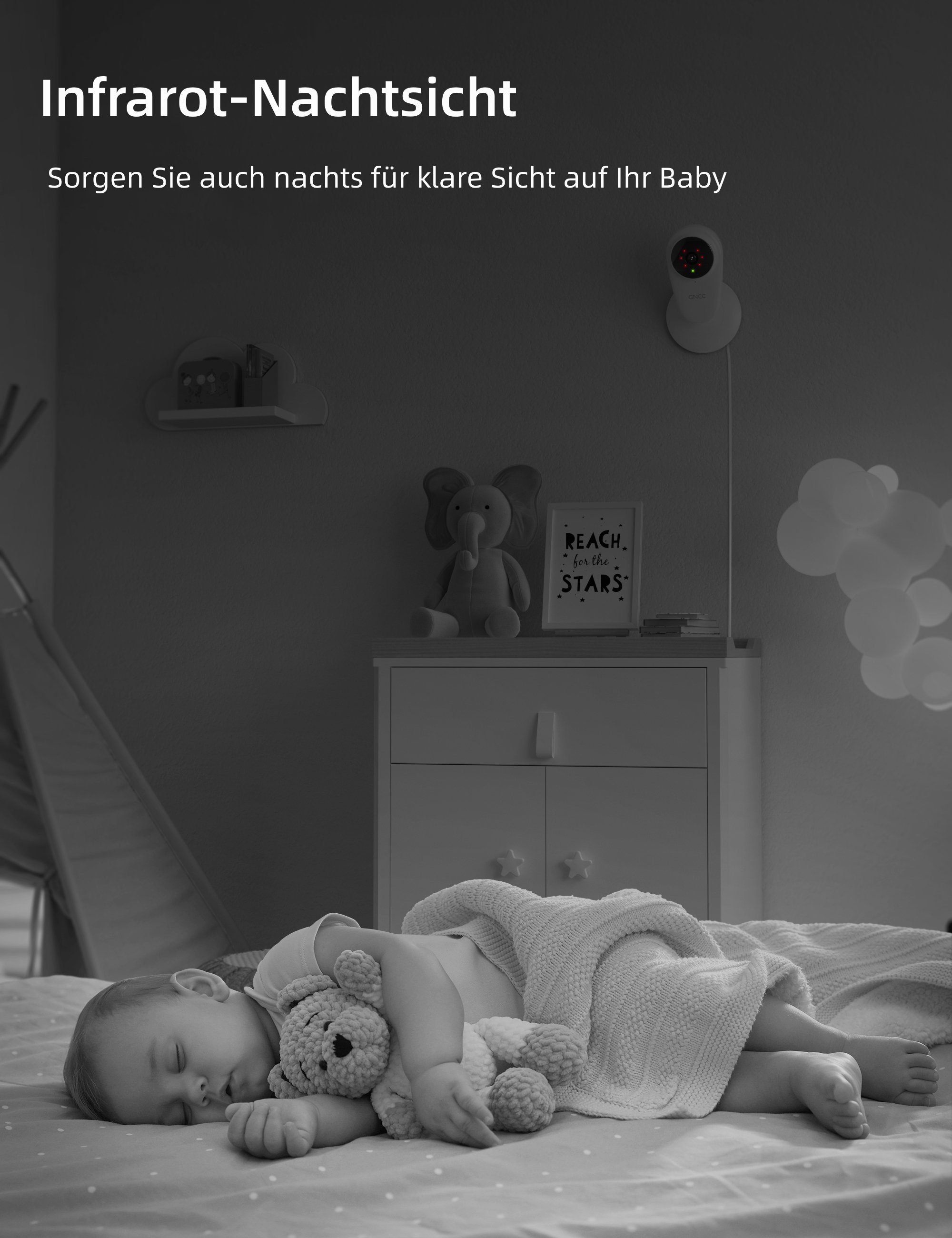 GNCC Babyphone mit Kamera, WLAN Überwachungskamera Innen mit APP 2.4G, 1-tlg., für Babys/ältere Menschen/Haustiere
