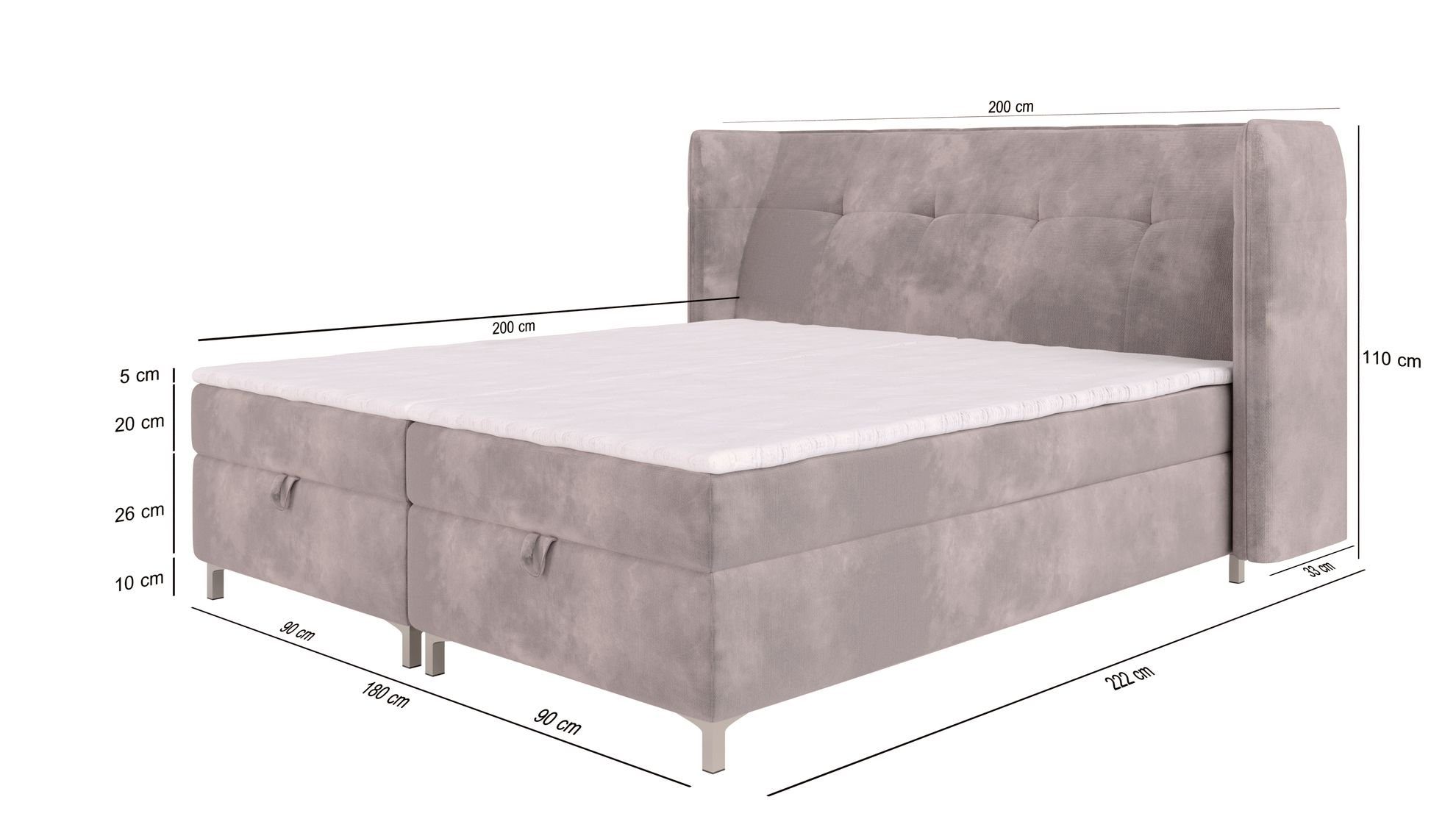 sofa4you Boxspringbett LOTOS in Samtstoff inkl. Bettkästen, inkl. Kaltschaumtopper