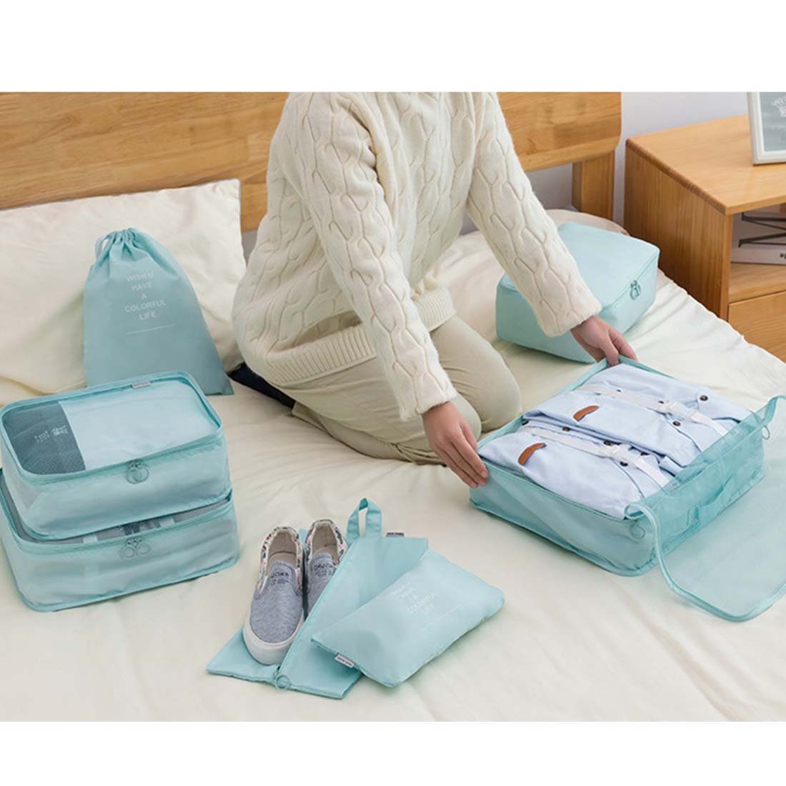 YANN Aufbewahrungstasche Tragbares Reise-Aufbewahrungstaschen-Set mit 10 Stück, (Kleidung, Schuhe, Gepäck und Reisetasche, 10-tlg), Aufbewahrungstasche für Toilettenartikel und Kosmetika