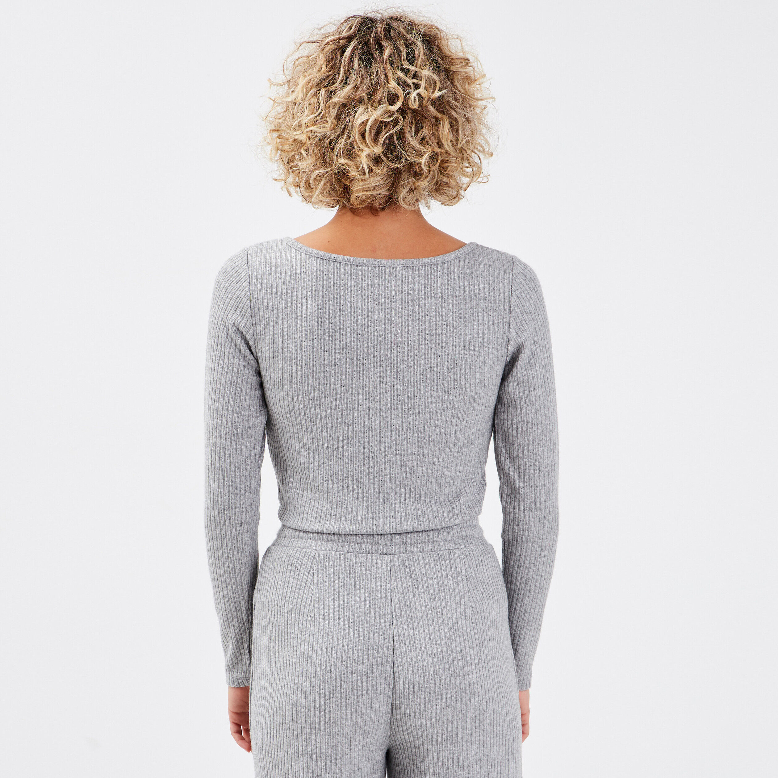 T-shirt manches longues gris clair femme | Cache Cache