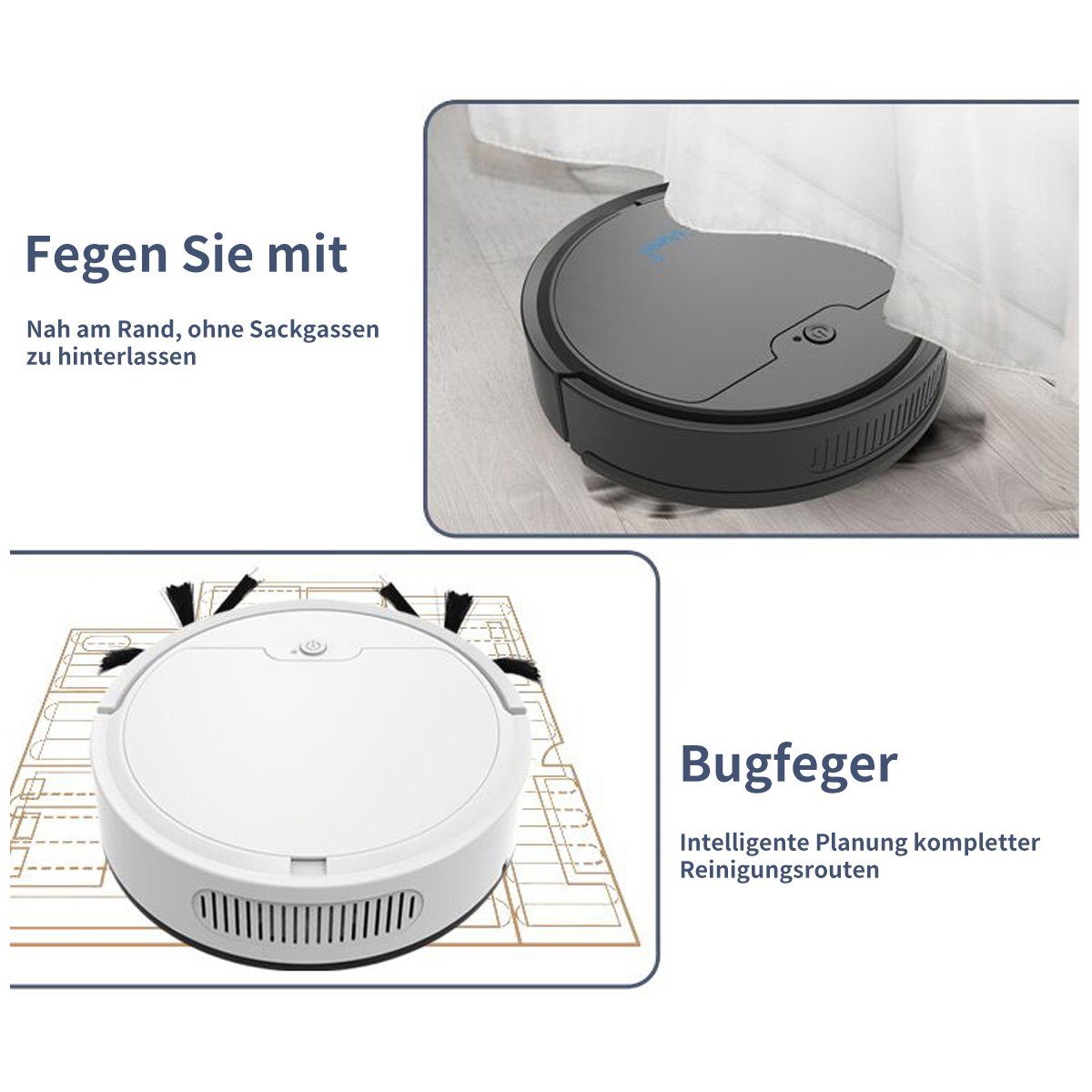 DOPWii Saugroboter 6W 1800Pa 3 in 1 Roboter Staubsauger, Kehren Saugen Wischen,400mL, 6,00 W, Beutellos
