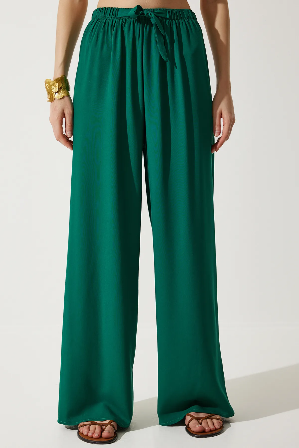 Happiness İstanbul  Dunkelgrüne Palazzo-Hose aus Viskose für Damen BH00322