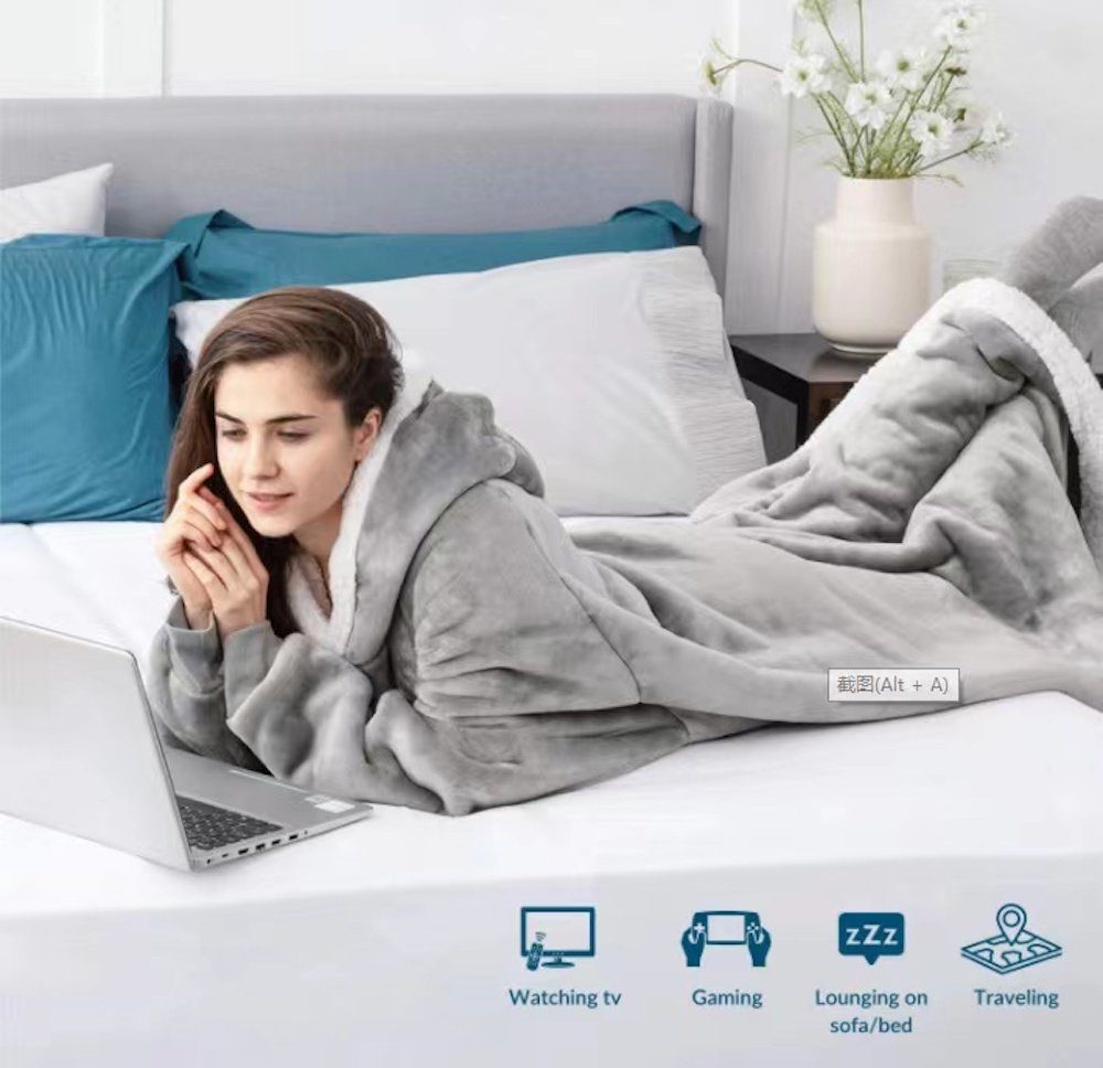 vokarala Hoodie Hoodie Decke mit Ärmeln und Kapuze oversize sweatshirt fleecepullover Wohndecke zum Anziehen Perfektes Geschenk für Männer Frauen