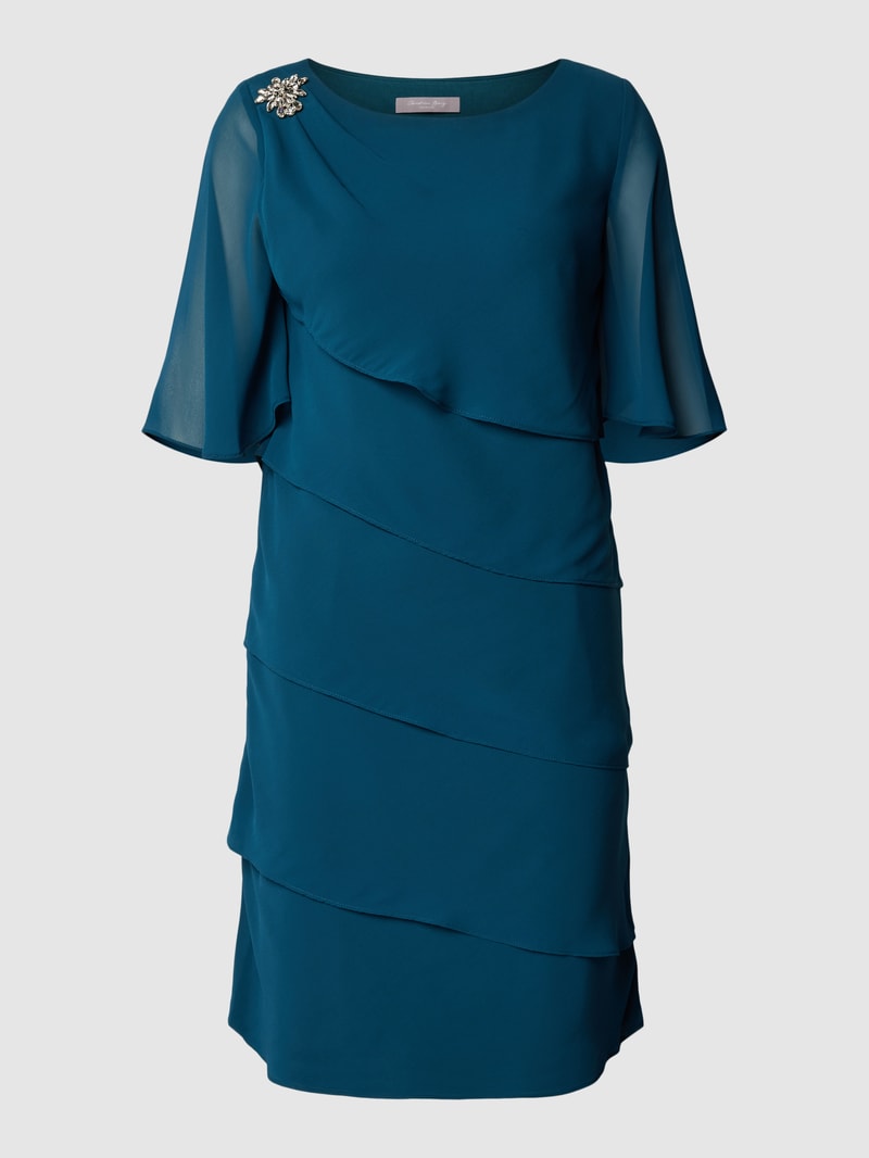 Knielanges Cocktailkleid mit Volants in lagune