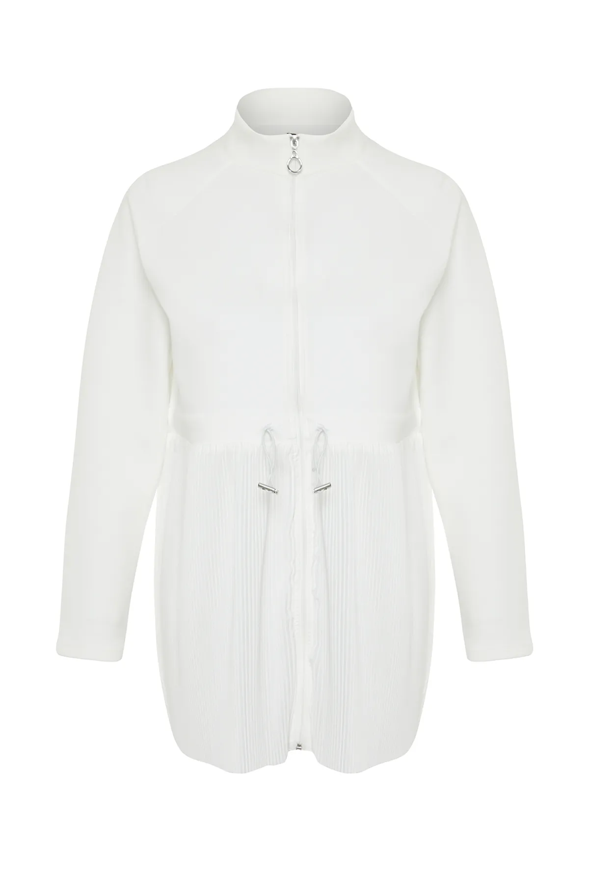 Trendyol Modest  Ecrufarbene, gewebte Tunika mit Plissee-Spitze und Taucherrock TCTSS24UK00035