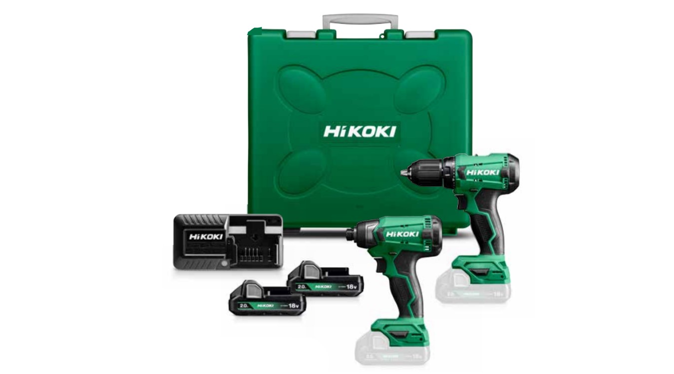 Juego combinado HiKOKI KC18DAWAZ: taladro inalámbrico DS18DA + destornillador de impacto inalámbrico WH18DA, 18 V, 2,0 Ah, Li-Ion.