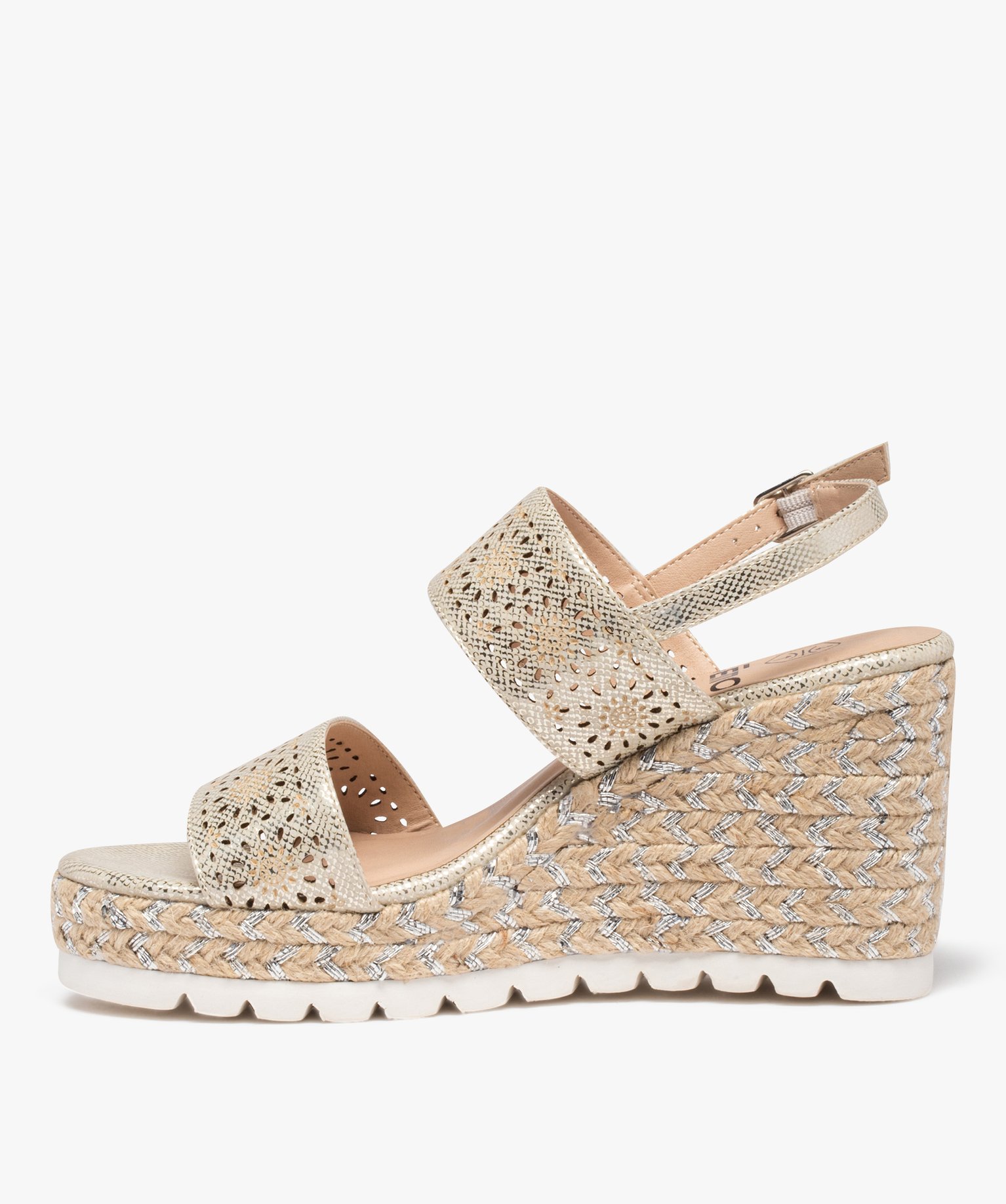 Sandales femme compensées à brides ajourées argent | GEMO