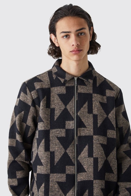Overshirt mit geometrischem Print und Reißverschluss