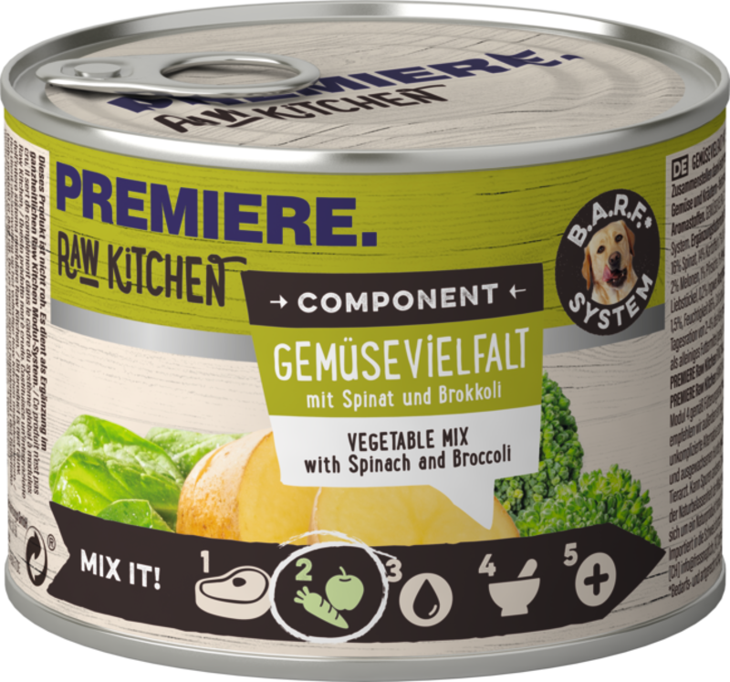 PREMIERE Hundenassfutter PREMIERE RAW KITCHEN Gemüsevielfalt 6x200g mit Spinat und Brokkoli