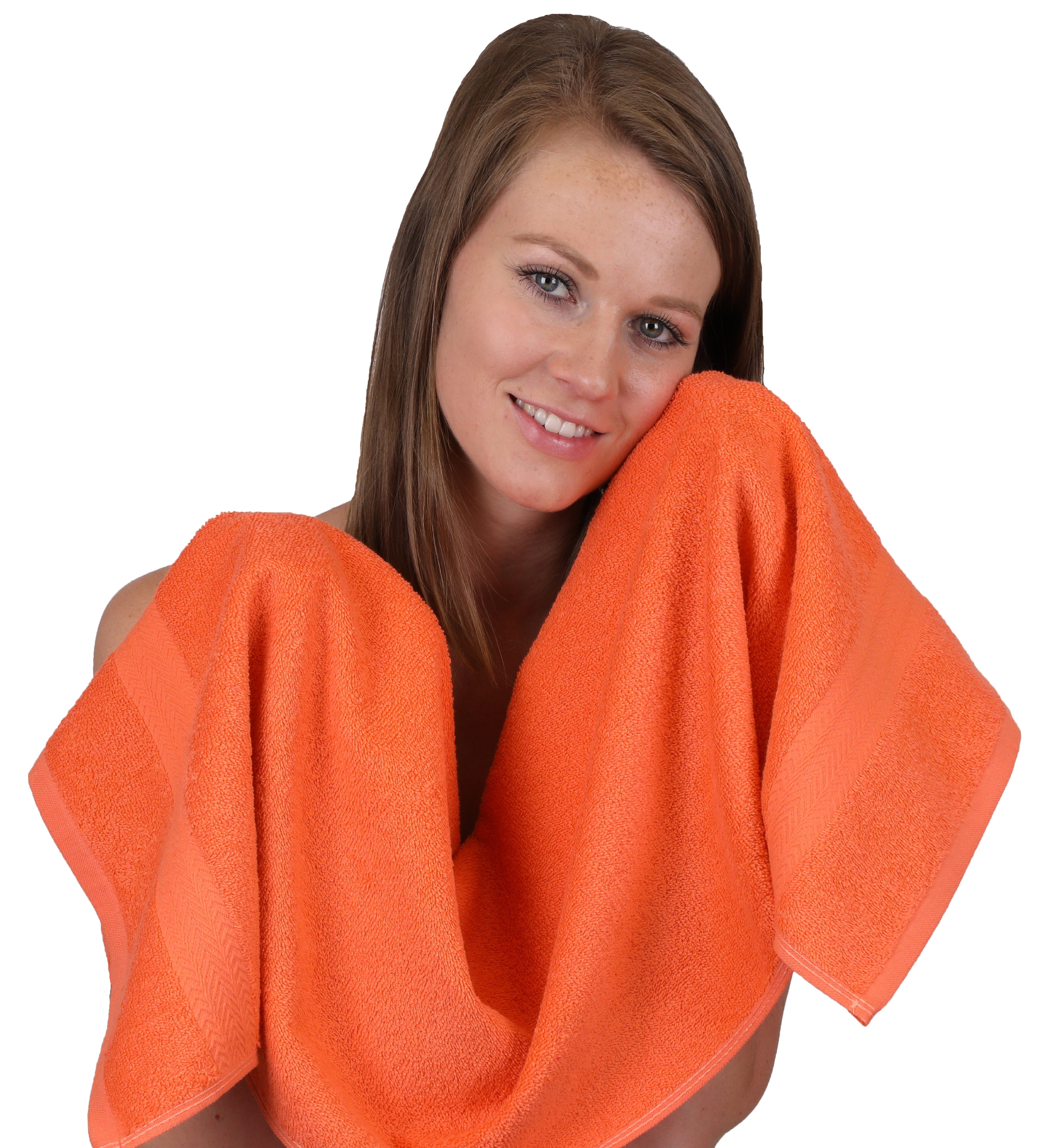 Betz Handtuch Set 12-TLG. Handtuch Set Premium 100% Baumwolle 2 Duschtücher 4 Handtücher 2 Gästetücher 2 Seiftücher 2 Waschhandschuhe Farbe blutorange/avocadogrün, 100% Baumwolle, (12-tlg)