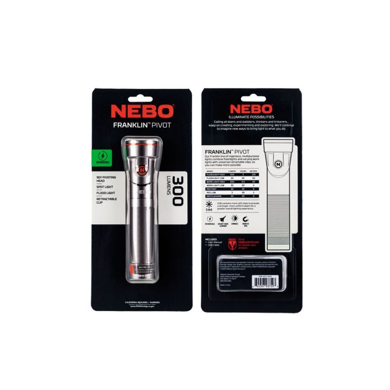 NEBO FRANKLIN PIVOT Wiederaufladbare 300 Lumen LED WLT-0023