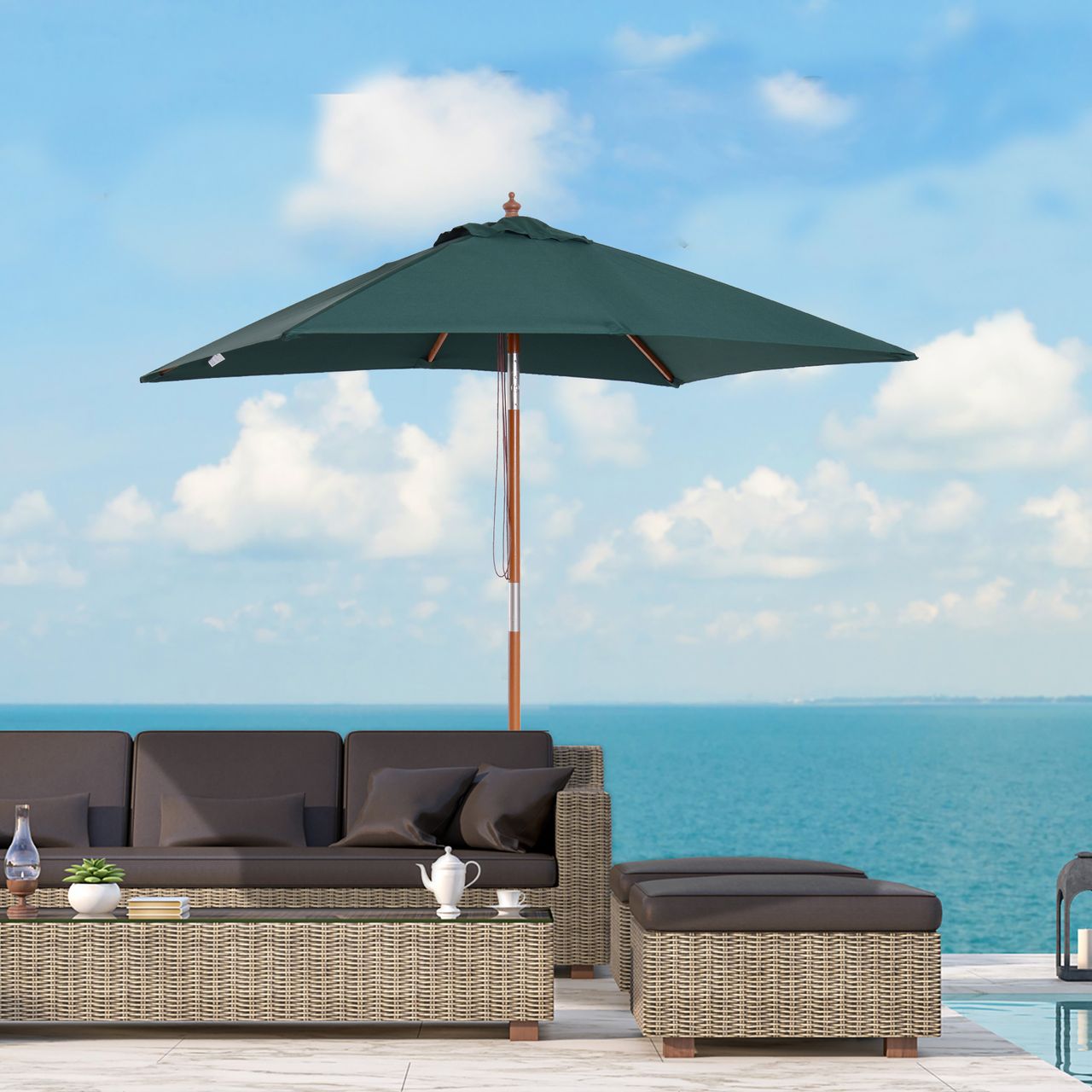 Outsunny Sonnenschirm Knickbarer Gartenschirm einstellbar Grün 200 x 150 x 230 cm